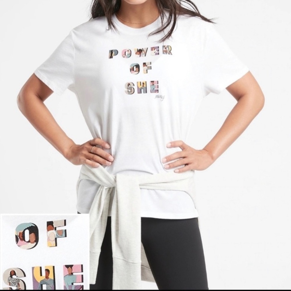 Athleta White Crew Neck Power of She Cotton Tee Size XL